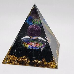 Orgonite Style Resin Pyramid w/ Purple Sphere & Gold Flakes Meditation Décor